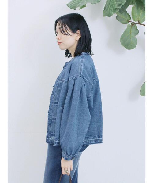 Samansa Mos2 blue（サマンサモスモスブルー）の「【ECO DENIM 】 ノーカラーブルゾン（ブルゾン・レディース・ブルー/チャコールグレー/ブラウン・F）」の12枚目の写真