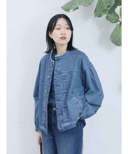 Samansa Mos2 blue（サマンサモスモスブルー）の「【ECO DENIM 】 ノーカラーブルゾン（ブルゾン・レディース・ブルー/チャコールグレー/ブラウン・F）」の11枚目の写真