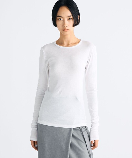 EDITION（エディション）の「コットンシルクフライス クルーネックトップ（Tシャツ/カットソー・レディース・ホワイト/ライトグレー/ライトベージュ・FREE）」の11枚目の写真