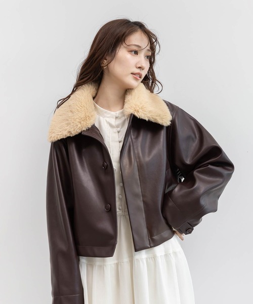 2WAY ファー襟付きフェイクレザージャケット（ブルゾン）｜RANDA