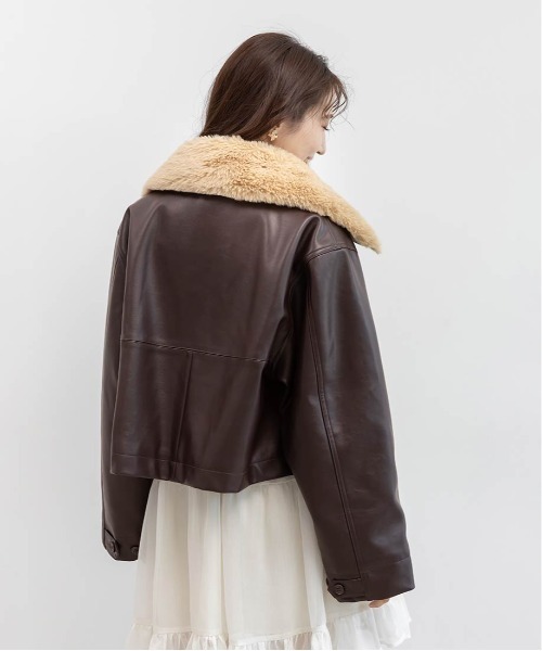 RANDA（ランダ）の「2WAY ファー襟付きフェイクレザージャケット（ブルゾン・レディース・ブラウン/ブラック/アイボリー・FT/FREE）」の7枚目の写真