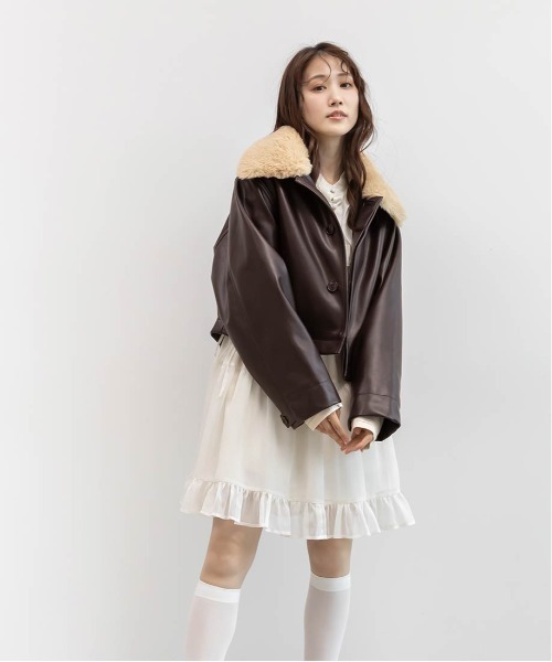 RANDA（ランダ）の「2WAY ファー襟付きフェイクレザージャケット（ブルゾン・レディース・ブラウン/ブラック/アイボリー・FT/FREE）」の9枚目の写真