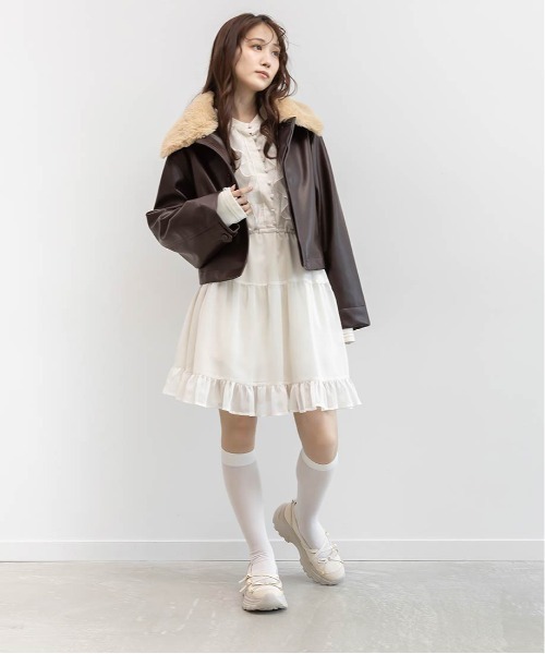 RANDA（ランダ）の「2WAY ファー襟付きフェイクレザージャケット（ブルゾン・レディース・ブラウン/ブラック/アイボリー・FT/FREE）」の10枚目の写真