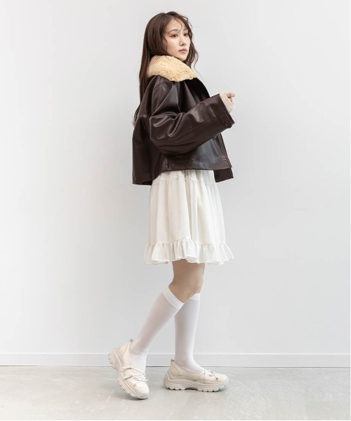 RANDA（ランダ）の「2WAY ファー襟付きフェイクレザージャケット（ブルゾン・レディース・ブラウン/ブラック/アイボリー・FT/FREE）」の11枚目の写真