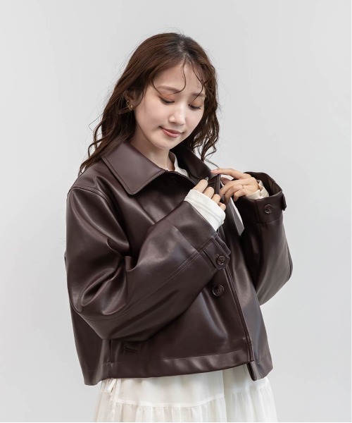 RANDA（ランダ）の「2WAY ファー襟付きフェイクレザージャケット（ブルゾン・レディース・ブラウン/ブラック/アイボリー・FT/FREE）」の13枚目の写真