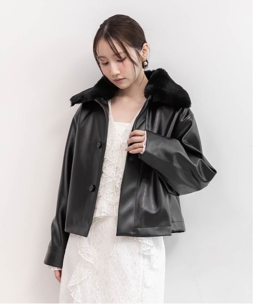 RANDA（ランダ）の「2WAY ファー襟付きフェイクレザージャケット（ブルゾン・レディース・ブラウン/ブラック/アイボリー・FT/FREE）」の15枚目の写真