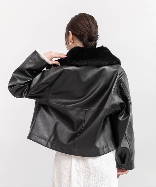 RANDA（ランダ）の「2WAY ファー襟付きフェイクレザージャケット（ブルゾン・レディース・ブラウン/ブラック/アイボリー・FT/FREE）」の16枚目の写真