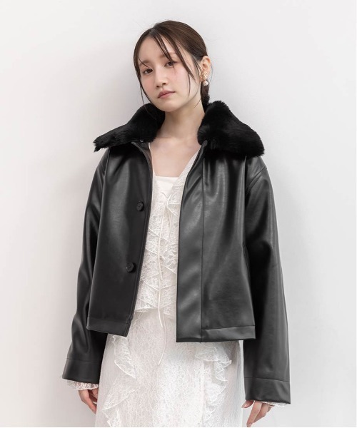 RANDA（ランダ）の「2WAY ファー襟付きフェイクレザージャケット（ブルゾン・レディース・ブラウン/ブラック/アイボリー・FT/FREE）」の17枚目の写真