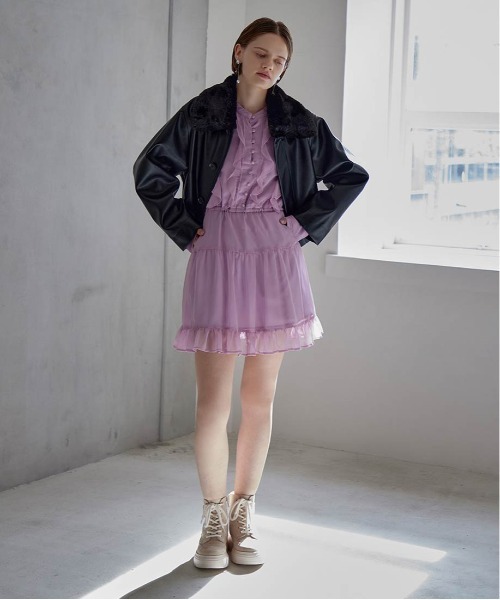 RANDA（ランダ）の「2WAY ファー襟付きフェイクレザージャケット（ブルゾン・レディース・ブラウン/ブラック/アイボリー・FT/FREE）」の4枚目の写真