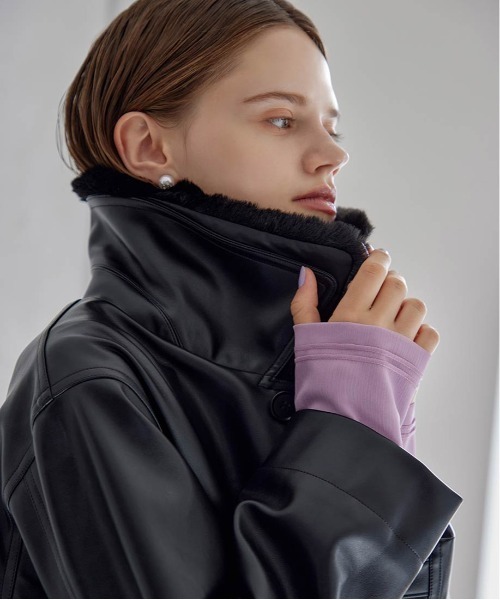 RANDA（ランダ）の「2WAY ファー襟付きフェイクレザージャケット（ブルゾン・レディース・ブラウン/ブラック/アイボリー・FT/FREE）」の5枚目の写真