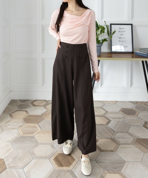 セール】ドレープデザイン長袖カットソートップス[カジュアル 着回し