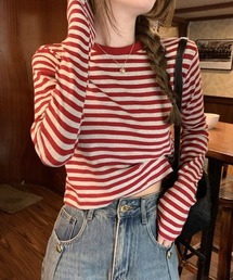 クロップドボーダートップス