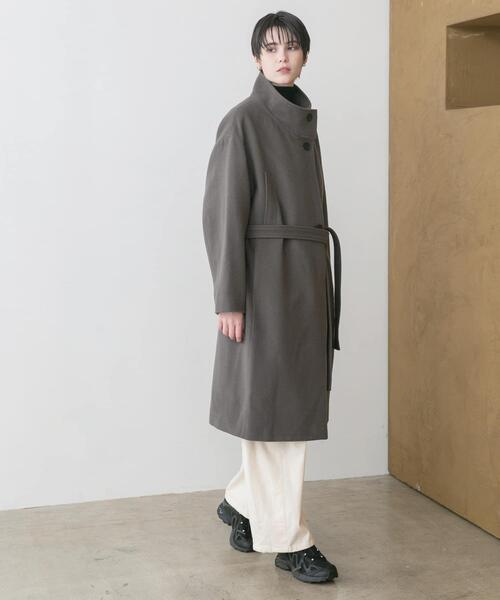 未使用 レリアン スタンドカラーコート ウール100% グレー 日本製 ゆったり スタンドカラーコート|レリアン | レリアン公式オンラインストア