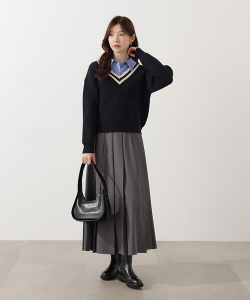 PROPORTION BODY DRESSING(プロポーションボディドレッシング)の「プリーテッドスカート / 1215220002(スカート・レディース・ダークグレー/ベージュ・P/S/MEDIUM)」の2枚目の写真
