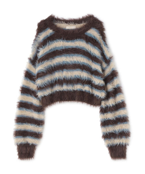 FREE'S MART(フリーズマート)の「◆シャギーボーダークロップドニット(ニット/セーター・レディース・ベージュ/ボルドー/ブラウン・FREE)」の11枚目の写真