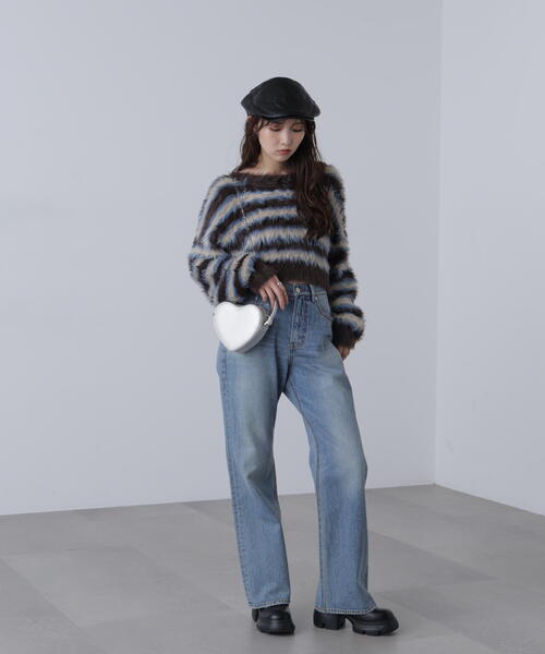 FREE'S MART(フリーズマート)の「◆シャギーボーダークロップドニット(ニット/セーター・レディース・ベージュ/ボルドー/ブラウン・FREE)」の15枚目の写真