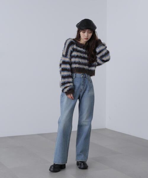 FREE'S MART(フリーズマート)の「◆シャギーボーダークロップドニット(ニット/セーター・レディース・ベージュ/ボルドー/ブラウン・FREE)」の16枚目の写真