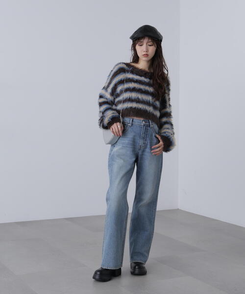 FREE'S MART(フリーズマート)の「◆シャギーボーダークロップドニット(ニット/セーター・レディース・ベージュ/ボルドー/ブラウン・FREE)」の17枚目の写真