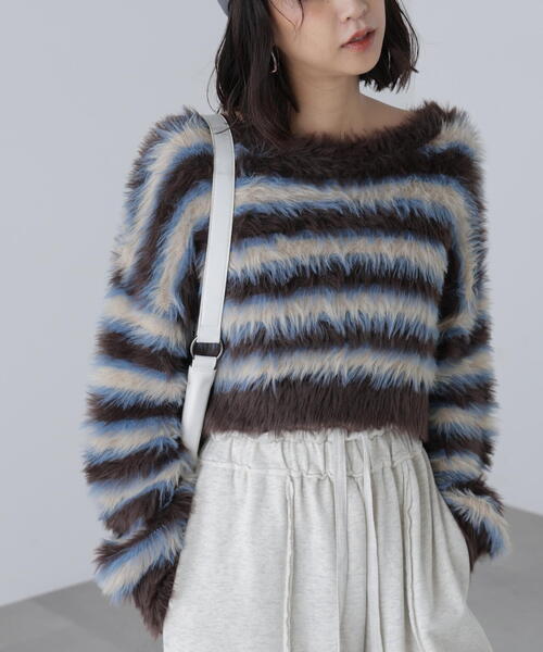 FREE'S MART(フリーズマート)の「◆シャギーボーダークロップドニット(ニット/セーター・レディース・ベージュ/ボルドー/ブラウン・FREE)」の21枚目の写真