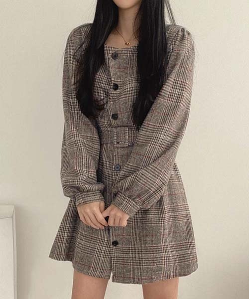 FREE STYLISTS(フリー スタイリスト)の「YUGA_YGMC Check pattern dress(ワンピース・レディース・ベージュ/ブラック・FREE)」の3枚目の写真