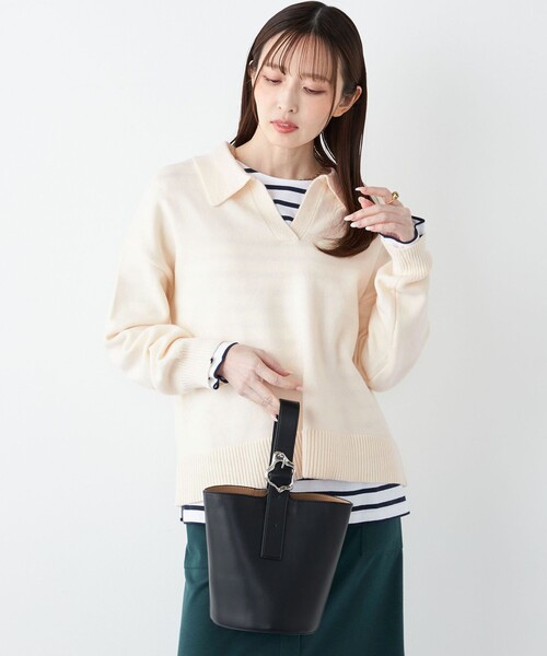 SHIPS Colors(シップス カラーズ)の「SHIPS Colors:〈手洗い可能〉フラッフィー スキッパー ニット◇(ニット/セーター・レディース・オフホワイト/オレンジ/ブラウン・ONE SIZE)」の2枚目の写真