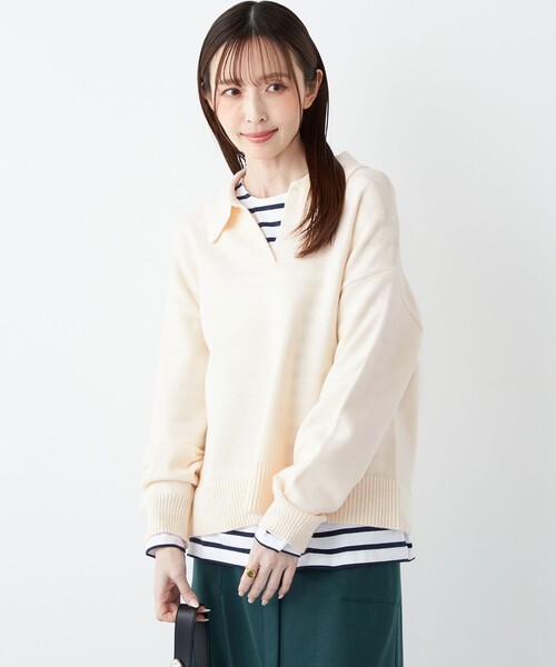 SHIPS Colors(シップス カラーズ)の「SHIPS Colors:〈手洗い可能〉フラッフィー スキッパー ニット◇(ニット/セーター・レディース・オフホワイト/オレンジ/ブラウン・ONE SIZE)」の13枚目の写真