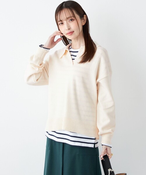 SHIPS Colors(シップス カラーズ)の「SHIPS Colors:〈手洗い可能〉フラッフィー スキッパー ニット◇(ニット/セーター・レディース・オフホワイト/オレンジ/ブラウン・ONE SIZE)」の14枚目の写真