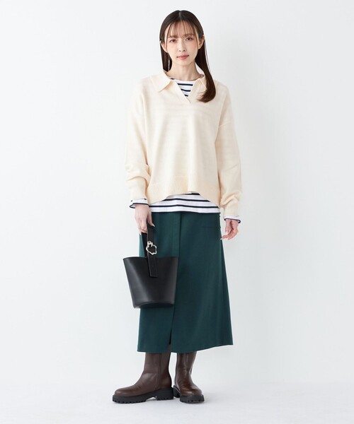 SHIPS Colors(シップス カラーズ)の「SHIPS Colors:〈手洗い可能〉フラッフィー スキッパー ニット◇(ニット/セーター・レディース・オフホワイト/オレンジ/ブラウン・ONE SIZE)」の15枚目の写真