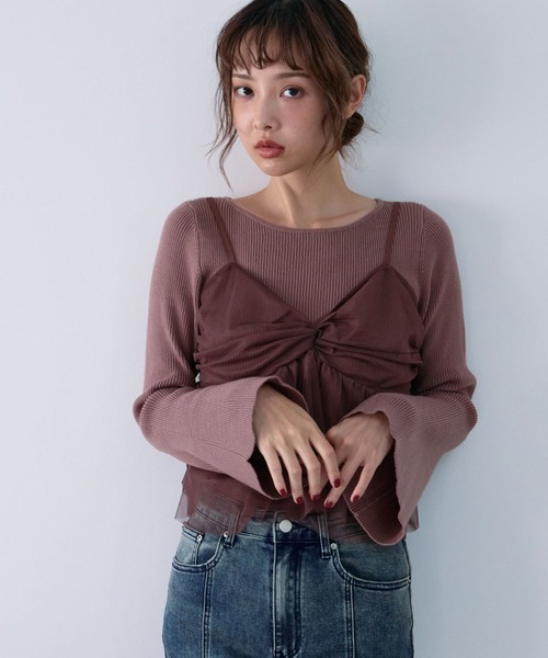 archives(アルシーヴ)の「チュールビスチェ×フレアリブニットPOSET(アンサンブル・レディース・モカ/アイボリー/ブラック・MEDIUM)」の6枚目の写真