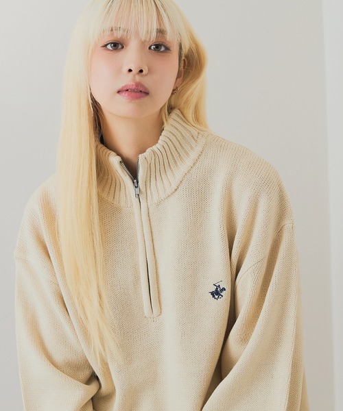 BEVERLY HILLS POLO CLUB(ビバリーヒルズポロクラブ)の「【BEVERLY HILLS POLO CLUB/ビバリーヒルズポロクラブ】ハーフジップニット(ニット/セーター・メンズ・ブラック/アイボリー/スミクロ・MEDIUM/LARGE/X-LARGE)」の1枚目の写真