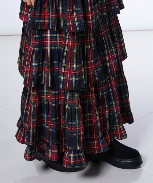 DOUBLE STANDARD CLOTHINGチェックティアードフリルスカート セール】チェックティアードフリルスカート（スカート）｜DOUBLE