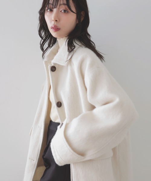 LIAN(リアン)の「ステンカラーシャギージャケットコート(ステンカラーコート・レディース・ブラウン/ベージュ/チャコールグレー/ブラック/アイボリー・FREE)」の2枚目の写真