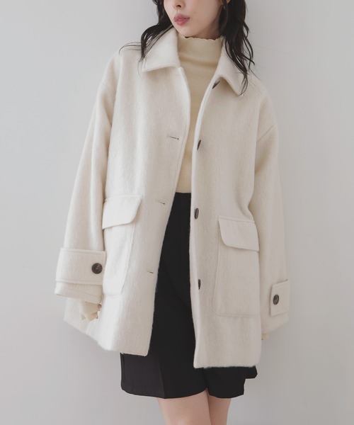 セール】ステンカラーシャギージャケットコート（ステンカラーコート