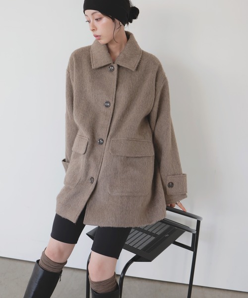 セール】ステンカラーシャギージャケットコート（ステンカラーコート