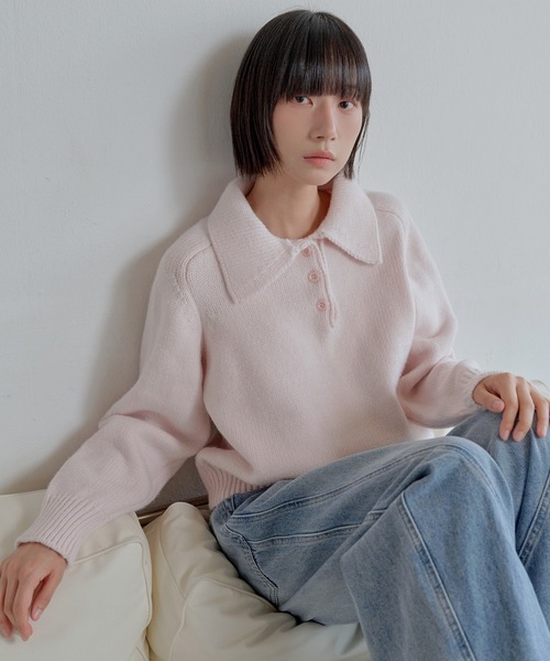 UNE MANSION(ユヌマンション)の「パウンドユニークカラーハーフオープンリブニット(ニット/セーター・レディース・ベビーピンク/アイボリー/チャコールグレー・FREE)」の3枚目の写真