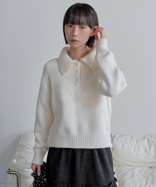 UNE MANSION(ユヌマンション)の「パウンドユニークカラーハーフオープンリブニット(ニット/セーター・レディース・ベビーピンク/アイボリー/チャコールグレー・FREE)」の2枚目の写真