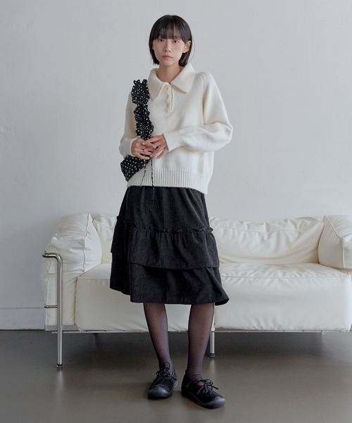 UNE MANSION(ユヌマンション)の「パウンドユニークカラーハーフオープンリブニット(ニット/セーター・レディース・ベビーピンク/アイボリー/チャコールグレー・FREE)」の4枚目の写真