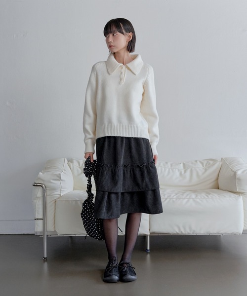 UNE MANSION(ユヌマンション)の「パウンドユニークカラーハーフオープンリブニット(ニット/セーター・レディース・ベビーピンク/アイボリー/チャコールグレー・FREE)」の5枚目の写真