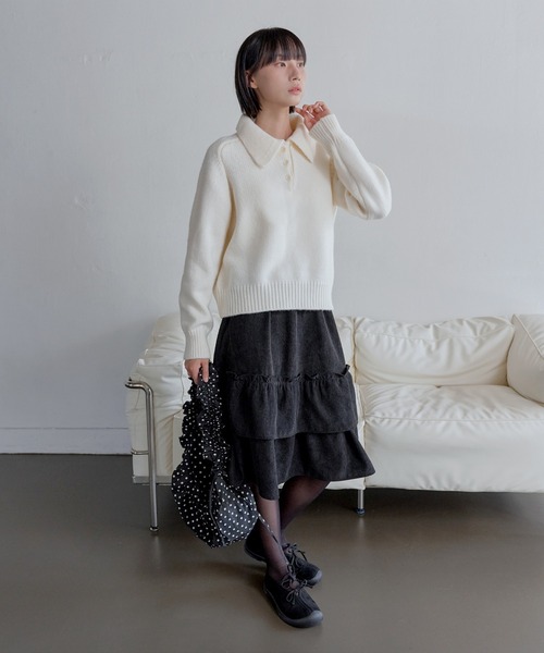 UNE MANSION(ユヌマンション)の「パウンドユニークカラーハーフオープンリブニット(ニット/セーター・レディース・ベビーピンク/アイボリー/チャコールグレー・FREE)」の6枚目の写真