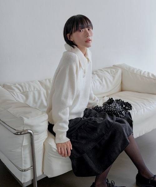 UNE MANSION(ユヌマンション)の「パウンドユニークカラーハーフオープンリブニット(ニット/セーター・レディース・ベビーピンク/アイボリー/チャコールグレー・FREE)」の13枚目の写真