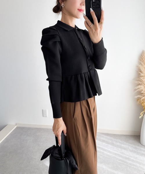 Christian Dior ドット柄 ペプラム ニット ジャケット ジップ Christian Dior ドット柄 ペプラム ニット ジャケット ジップ