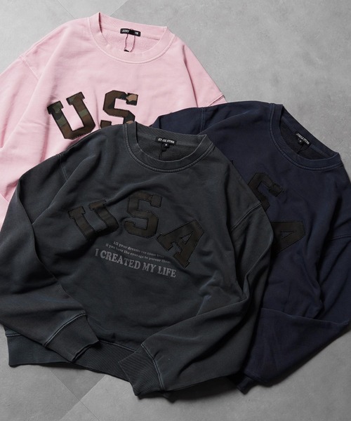 1111clothing（ワンフォークロージング）の「【セットアップ 対応】USAアップリケ ピグメントスウェット / USA Applique Pigment Sweatshirt（スウェット・メンズ・チャコールグレー/ネイビー/ピンク・M/L）」の18枚目の写真
