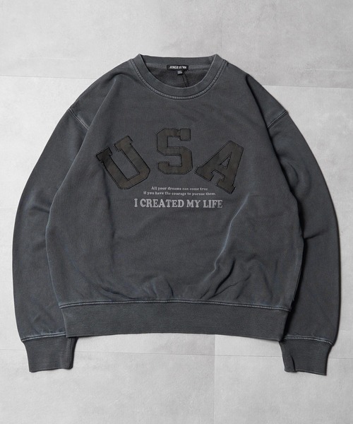 1111clothing（ワンフォークロージング）の「【セットアップ 対応】USAアップリケ ピグメントスウェット / USA Applique Pigment Sweatshirt（スウェット・メンズ・チャコールグレー/ネイビー/ピンク・M/L）」の19枚目の写真