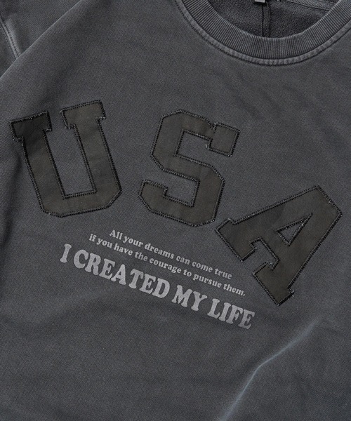 1111clothing（ワンフォークロージング）の「【セットアップ 対応】USAアップリケ ピグメントスウェット / USA Applique Pigment Sweatshirt（スウェット・メンズ・チャコールグレー/ネイビー/ピンク・M/L）」の20枚目の写真
