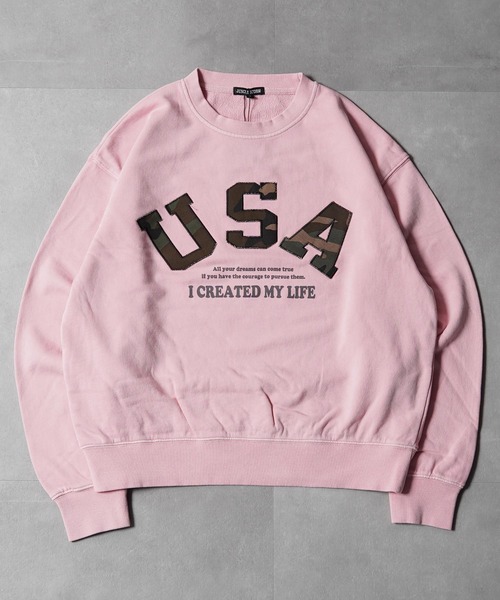 1111clothing（ワンフォークロージング）の「【セットアップ 対応】USAアップリケ ピグメントスウェット / USA Applique Pigment Sweatshirt（スウェット・メンズ・チャコールグレー/ネイビー/ピンク・M/L）」の4枚目の写真