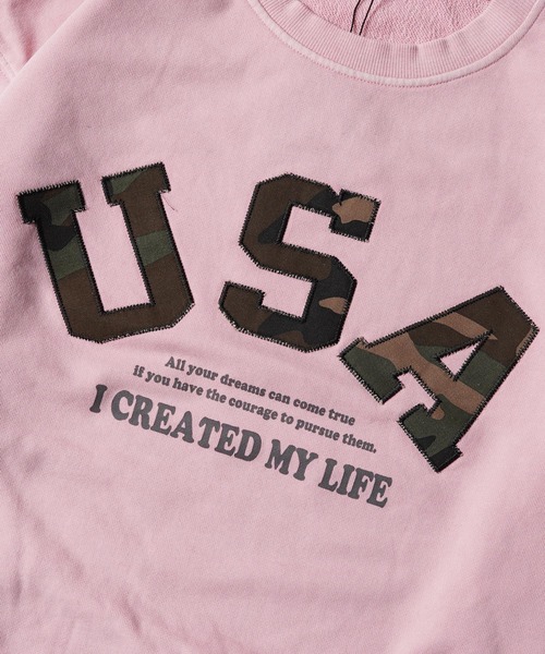 1111clothing（ワンフォークロージング）の「【セットアップ 対応】USAアップリケ ピグメントスウェット / USA Applique Pigment Sweatshirt（スウェット・メンズ・チャコールグレー/ネイビー/ピンク・M/L）」の6枚目の写真