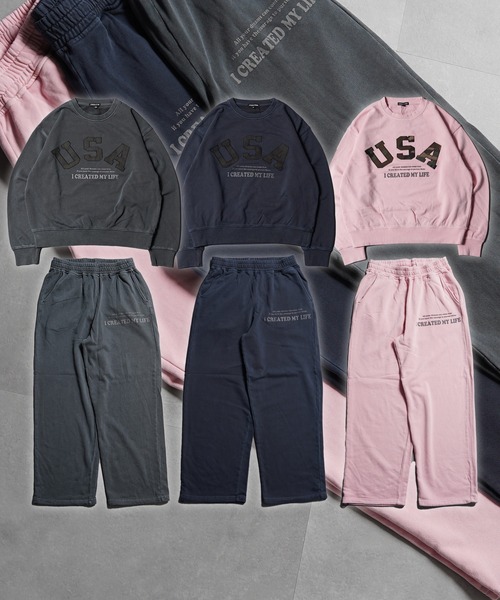 1111clothing（ワンフォークロージング）の「【セットアップ 対応】USAアップリケ ピグメントスウェット / USA Applique Pigment Sweatshirt（スウェット・メンズ・チャコールグレー/ネイビー/ピンク・M/L）」の12枚目の写真