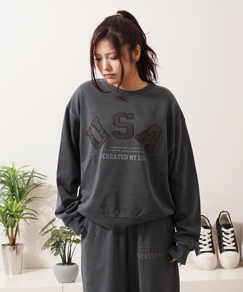 1111clothing（ワンフォークロージング）の「【セットアップ 対応】USAアップリケ ピグメントスウェット / USA Applique Pigment Sweatshirt（スウェット・メンズ・チャコールグレー/ネイビー/ピンク・M/L）」の21枚目の写真