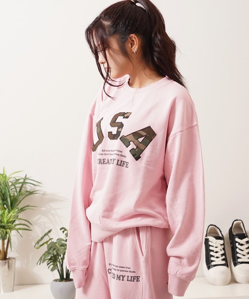 1111clothing（ワンフォークロージング）の「【セットアップ 対応】USAアップリケ ピグメントスウェット / USA Applique Pigment Sweatshirt（スウェット・メンズ・チャコールグレー/ネイビー/ピンク・M/L）」の9枚目の写真