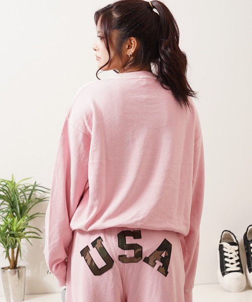1111clothing（ワンフォークロージング）の「【セットアップ 対応】USAアップリケ ピグメントスウェット / USA Applique Pigment Sweatshirt（スウェット・メンズ・チャコールグレー/ネイビー/ピンク・M/L）」の11枚目の写真